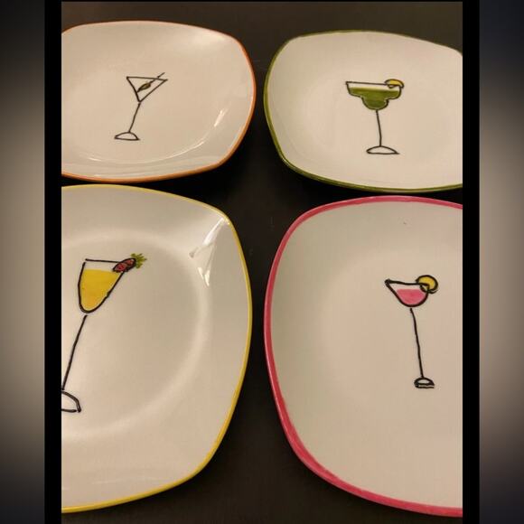 Colorful Cocktail Themed Appetizer Plate Set (set of 4) - Picture 1 of 3